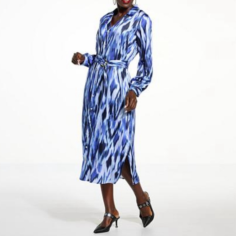 IMAN Global Chic Printed Shirt Dress with Belt